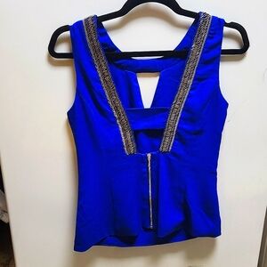 Royal blue, beaded sleavless blouse formal dress top XOXO, XS